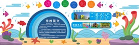 蓝色海洋风微立体幼儿园文化墙展