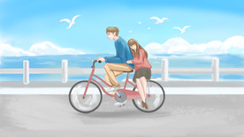 蓝色浪漫情人节海滩插画