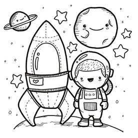 简笔涂色宇航员少儿