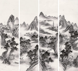 山水四屏