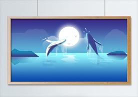 大海与鲸治愈系梦游仙境插画