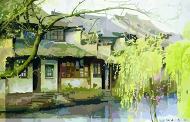 手绘 水粉画 点画 无框画 中