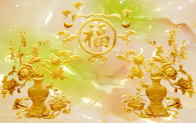 花开富贵家和万事兴玉雕背景墙
