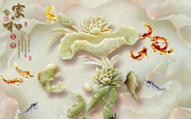 花开富贵家和万事兴玉雕背景墙