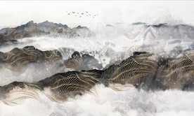 新中式水墨山水禅境电视背景墙抽