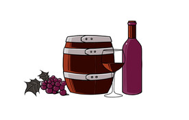 手绘酒桶  酒杯  酒瓶