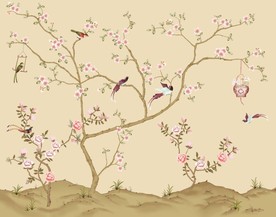 树枝飞鸟中式玄关屏风背景底纹素