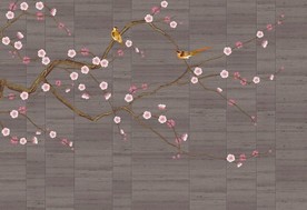 现代中式手绘梅花工笔花鸟背景墙