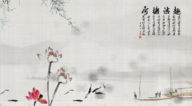 水墨画荷花背景墙装饰画
