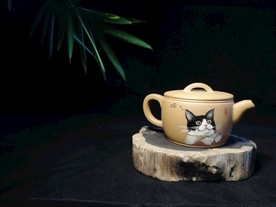 原创手绘紫砂壶猫咪