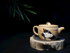 原创手绘紫砂壶猫咪