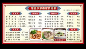 面馆价目表