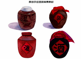 手绘酒缸素材