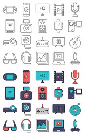 矢量彩色线条影音工具元素图标