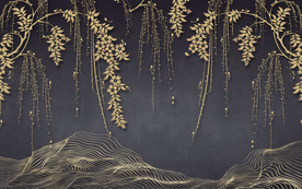 金色柳叶树枝背景墙