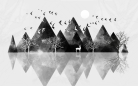 简约几何水墨山水电视背景墙