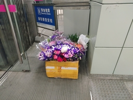 地铁站门口的花