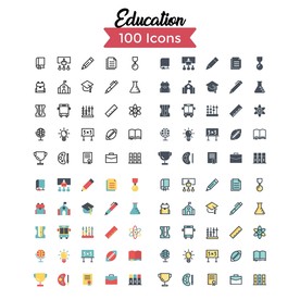矢量彩色线条教育元素图标
