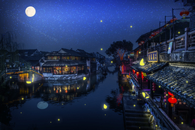 中秋圆月创意合成背景