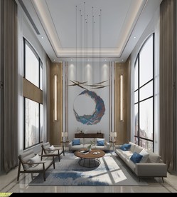 新中式简约挑高客厅模型