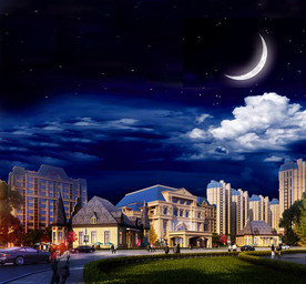 地产合图夜晚月色