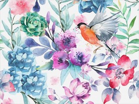水彩花鸟左右拼接