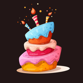 三层彩色卡通蛋糕