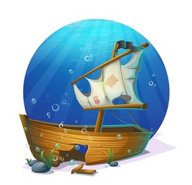 蓝色海底世界沉船