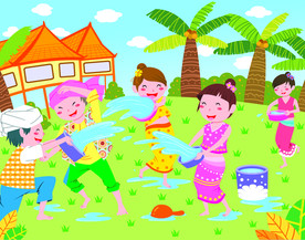 泼水节 小朋友 儿童插画 手绘