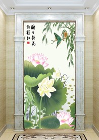 映日荷花别样红仿彩雕中式玄关