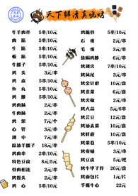 烧烤价目表