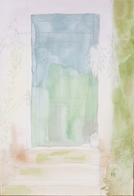 水彩绘画小院一角