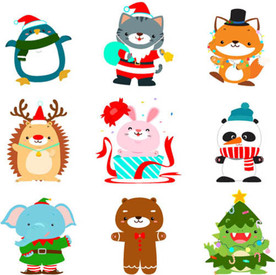 裹着围巾的企鹅等卡通动物