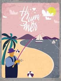 复古夏季海边钓鱼简约海报