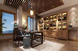 中式书房效果图3D模型