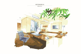 手绘办公室装修效果图矢量素材