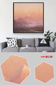 北欧粉色山峰夕阳单幅风景油画