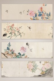 中国风手绘花奔海报背景