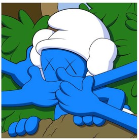 kaws蓝精灵潮牌T恤蓝妹妹捂