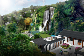 合院 别墅 瀑布