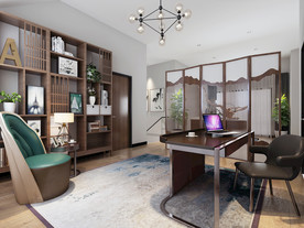 新中式书房效果图3D模型