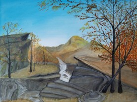 秋天 山谷 风景  油画