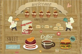 咖啡蛋糕木板墙