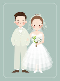 可爱风卡通婚礼手绘婚纱图
