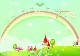 彩虹泡泡卡通花朵小草