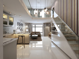 现代简约loft客厅效果图3D