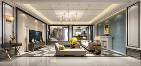 美式轻奢客厅效果图3D模型