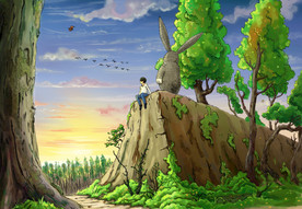 手绘水彩晚霞风景