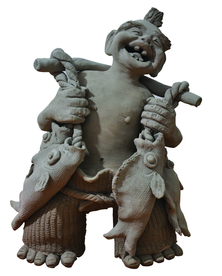 钓鱼泥塑