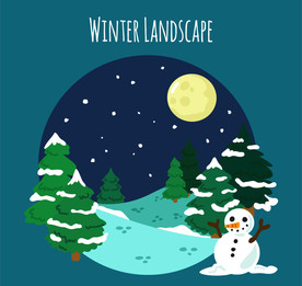 卡通冬季森林和雪人